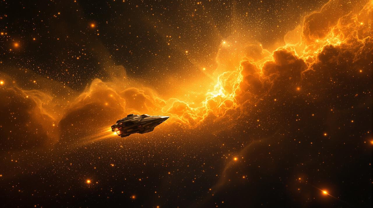 星际救援科幻电影海报风格图片，太空员在星云中执行任务